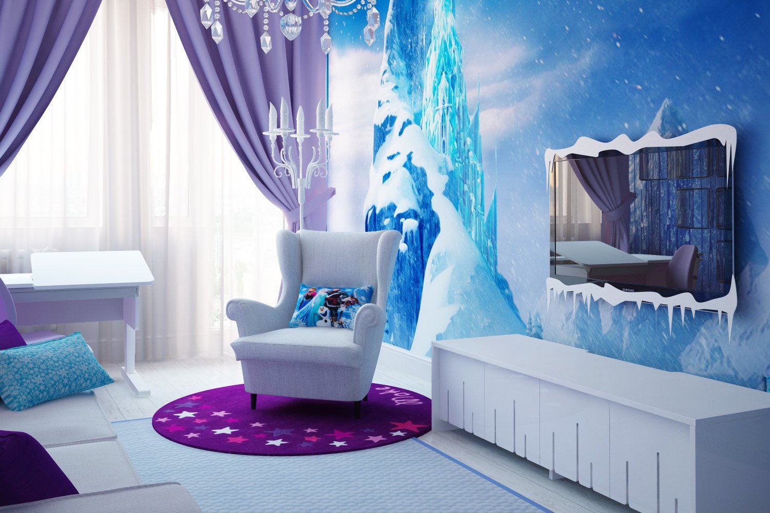 Детская комната в зимнем стиле: безопасные украшения и уютный текстиль